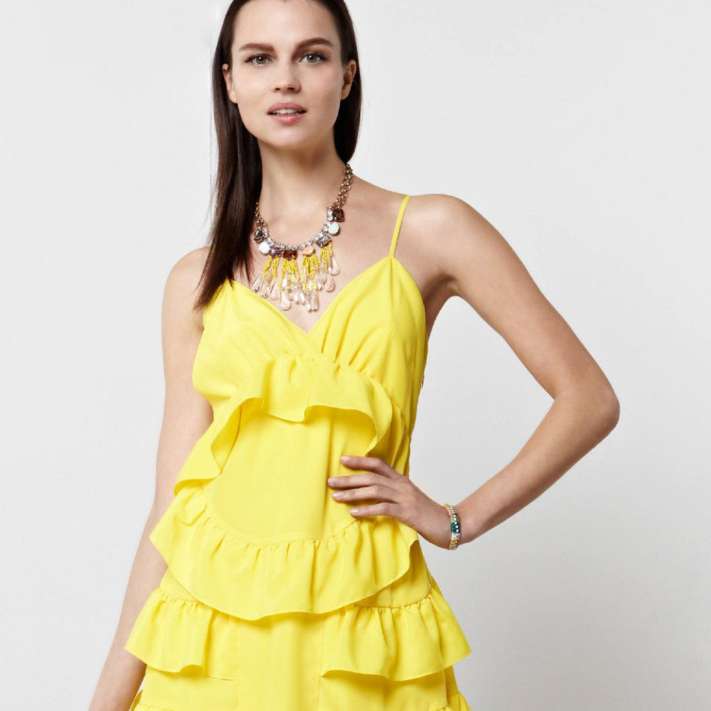 Anthropologie Chris Benz Jemima Dress, Yellow Ruffled Slip Cocktail Party size 4